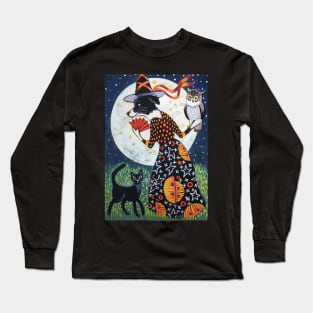 Art Deco Witch and her cat Long Sleeve T-Shirt